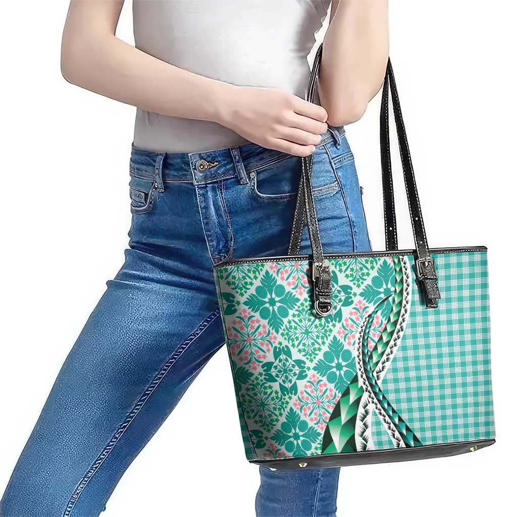 Aloha Vintage Palaka Floral Hawaiian Quilt Leather Tote Bag Polu Motif - Polynesian Pride