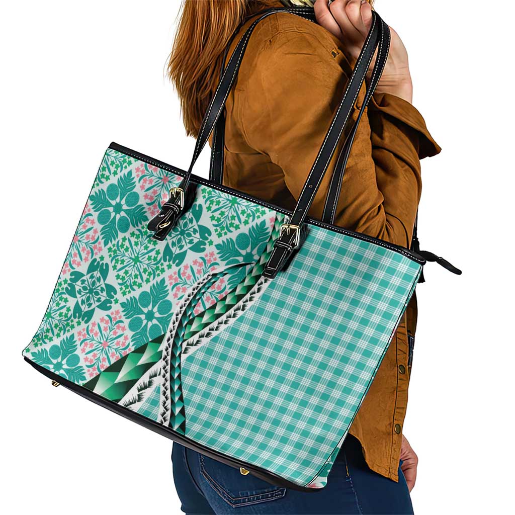 Aloha Vintage Palaka Floral Hawaiian Quilt Leather Tote Bag Polu Motif - Polynesian Pride