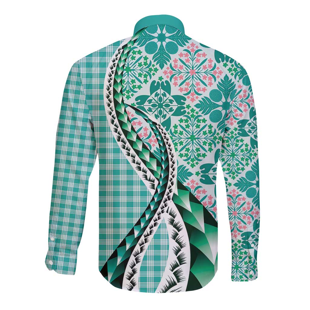 Aloha Vintage Palaka Floral Hawaiian Quilt Long Sleeve Button Shirt Polu Motif - Polynesian Pride