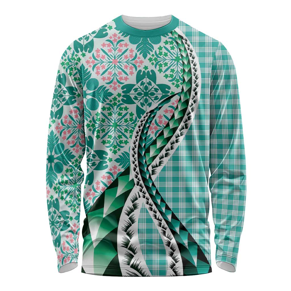 Aloha Vintage Palaka Floral Hawaiian Quilt Long Sleeve Shirt Polu Motif - Polynesian Pride