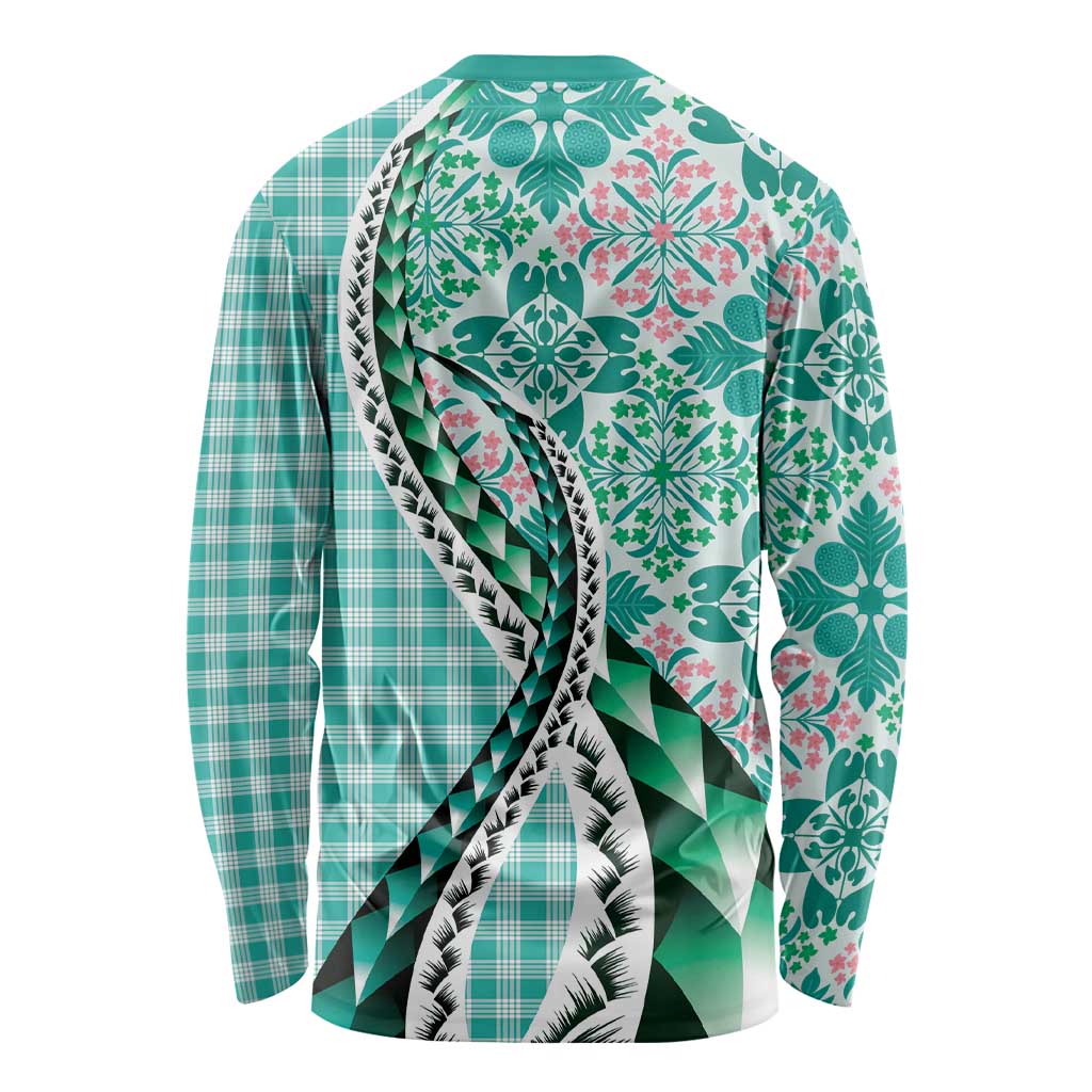 Aloha Vintage Palaka Floral Hawaiian Quilt Long Sleeve Shirt Polu Motif - Polynesian Pride