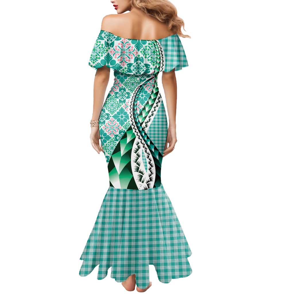 Aloha Vintage Palaka Floral Hawaiian Quilt Mermaid Dress Polu Motif - Polynesian Pride