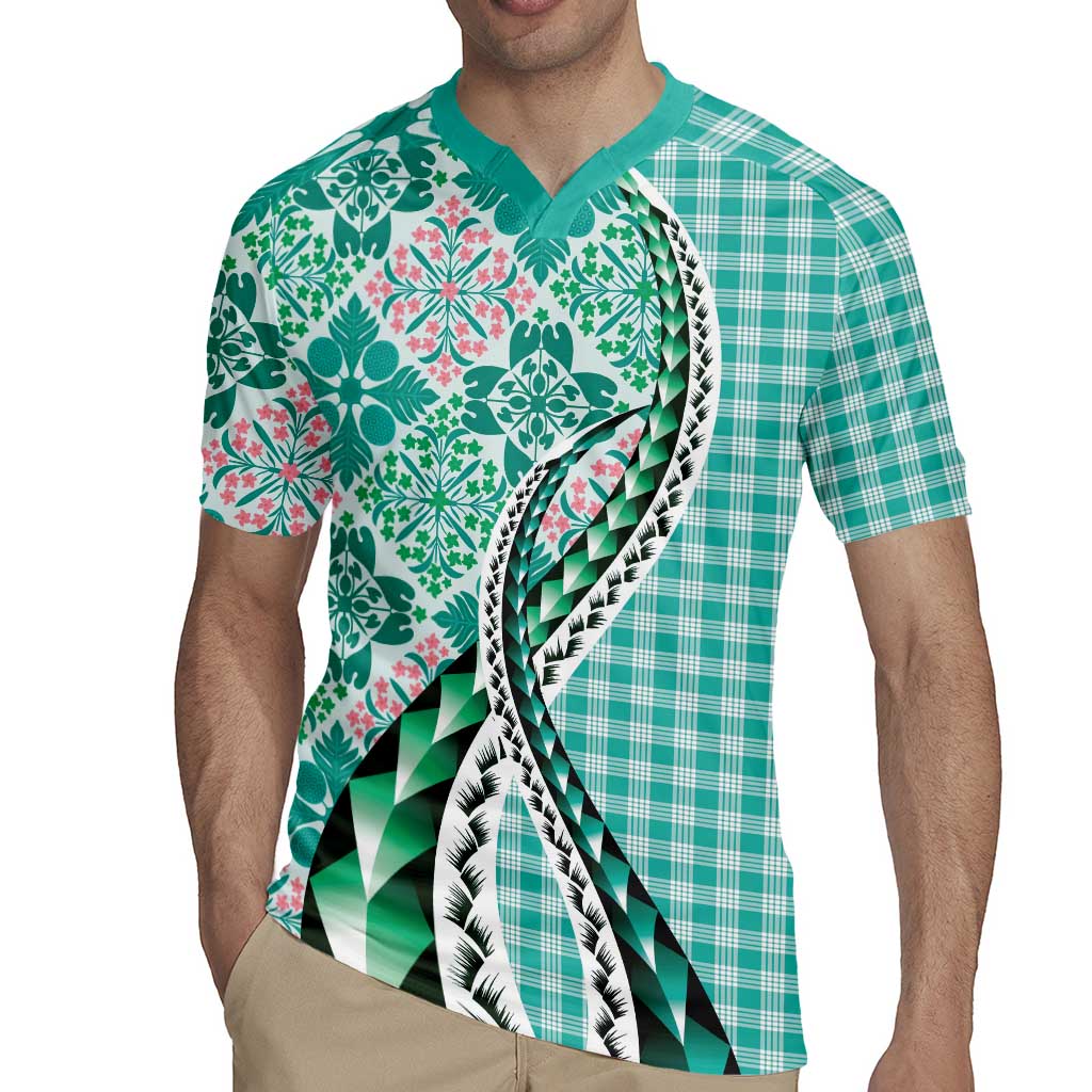 Aloha Vintage Palaka Floral Hawaiian Quilt Rugby Jersey Polu Motif - Polynesian Pride
