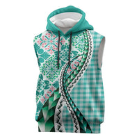 Aloha Vintage Palaka Floral Hawaiian Quilt Sleeveless Hoodie Polu Motif - Polynesian Pride