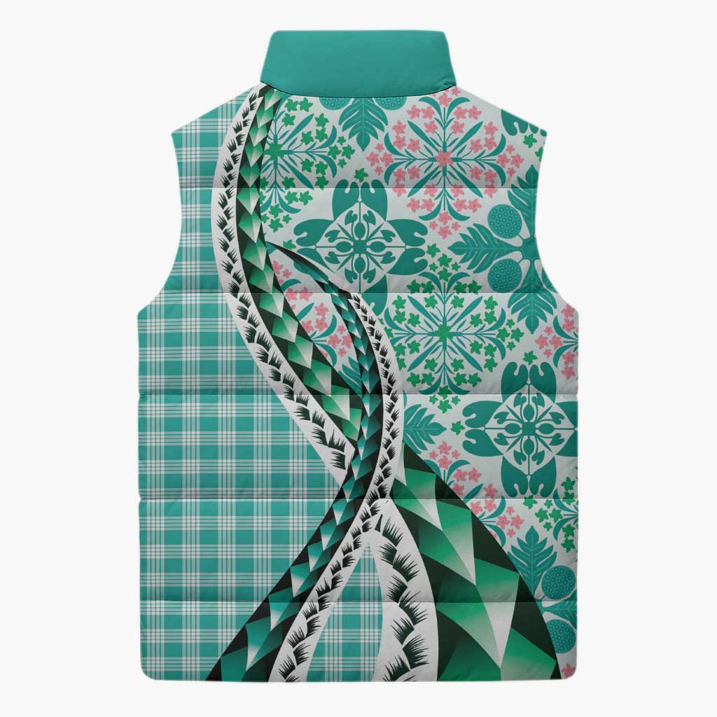 Aloha Vintage Palaka Floral Hawaiian Quilt Sleeveless Puffer Jacket Polu Motif - Polynesian Pride