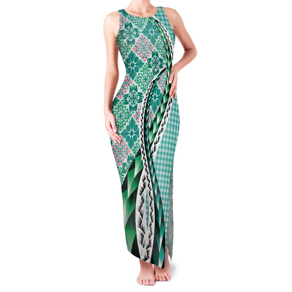Aloha Vintage Palaka Floral Hawaiian Quilt Tank Maxi Dress Polu Motif - Polynesian Pride