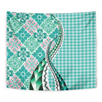 Aloha Vintage Palaka Floral Hawaiian Quilt Tapestry Polu Motif - Polynesian Pride