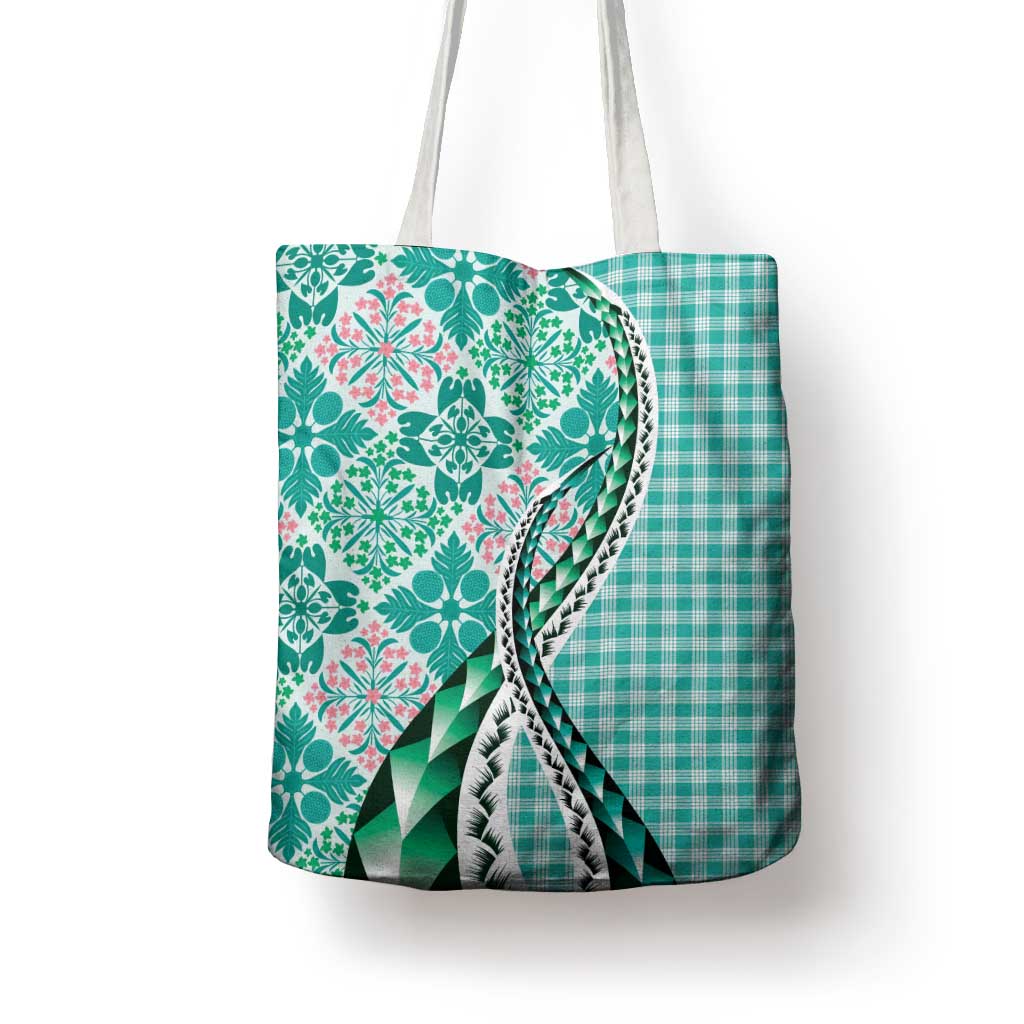 Aloha Vintage Palaka Floral Hawaiian Quilt Tote Bag Polu Motif - Polynesian Pride