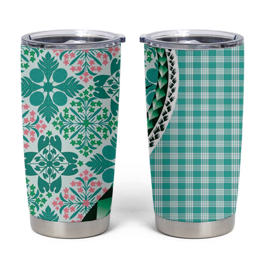 Aloha Vintage Palaka Floral Hawaiian Quilt Tumbler Cup Polu Motif - Polynesian Pride