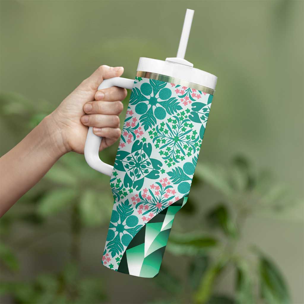 Aloha Vintage Palaka Floral Hawaiian Quilt Tumbler With Handle Polu Motif - Polynesian Pride