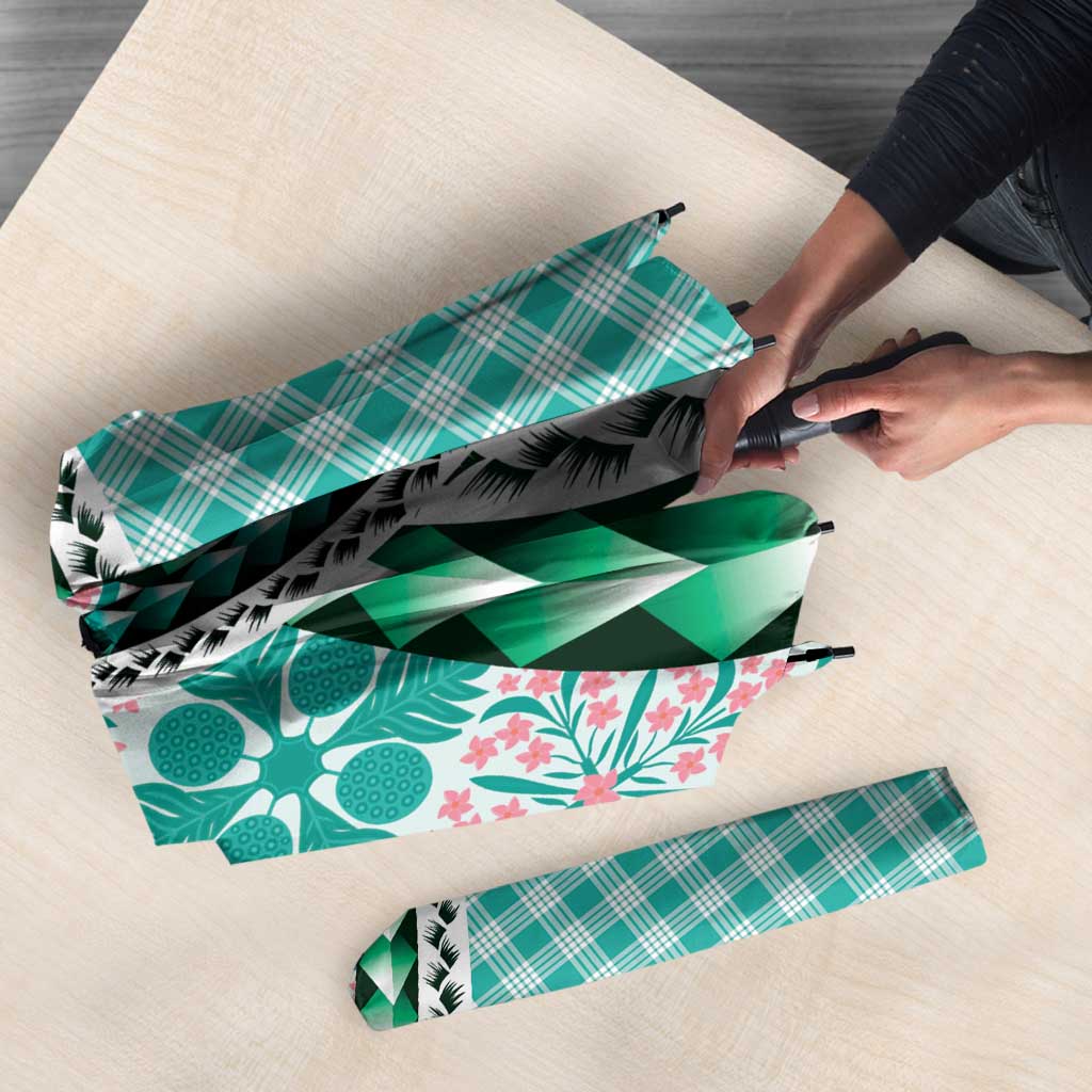 Aloha Vintage Palaka Floral Hawaiian Quilt Umbrella Polu Motif - Polynesian Pride