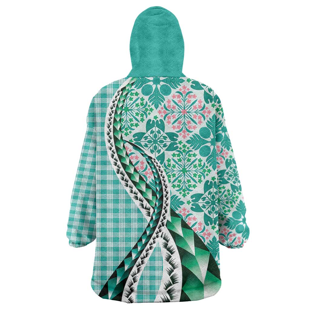 Aloha Vintage Palaka Floral Hawaiian Quilt Wearable Blanket Hoodie Polu Motif - Polynesian Pride