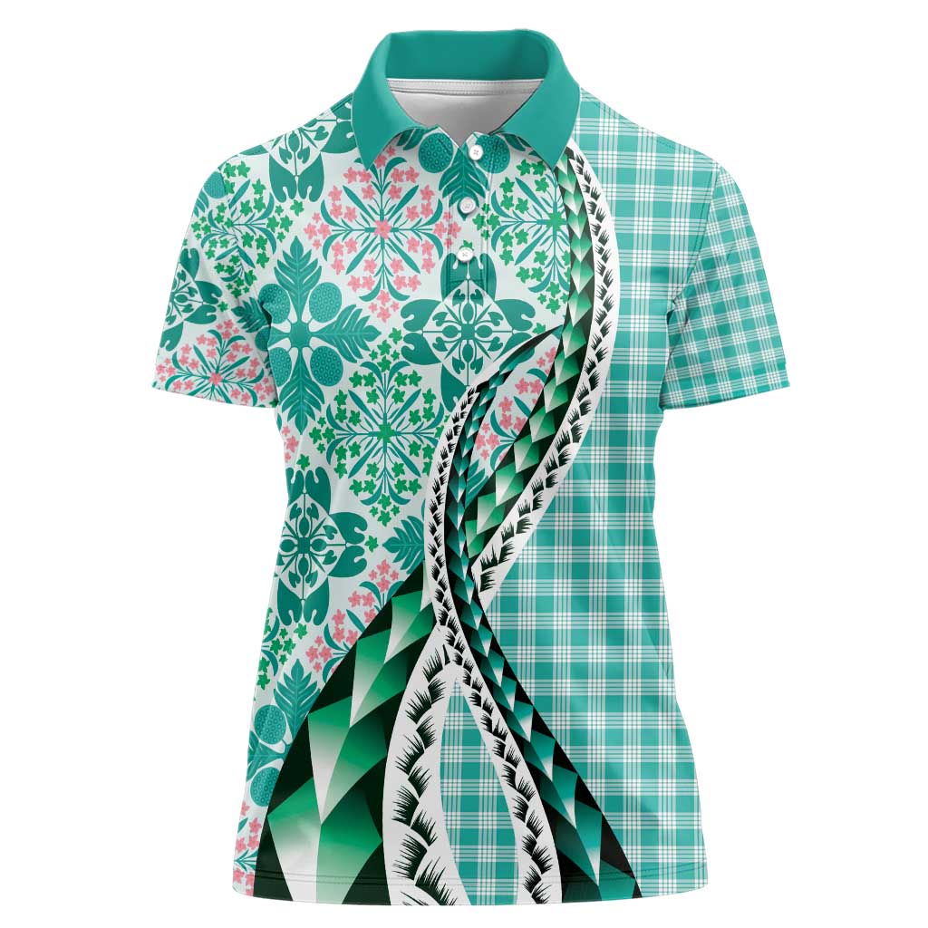 Aloha Vintage Palaka Floral Hawaiian Quilt Women Polo Shirt Polu Motif - Polynesian Pride