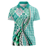 Aloha Vintage Palaka Floral Hawaiian Quilt Women Polo Shirt Polu Motif - Polynesian Pride