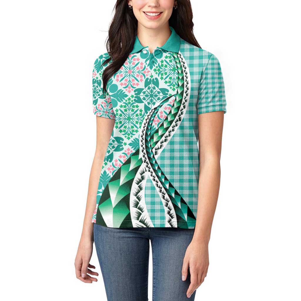 Aloha Vintage Palaka Floral Hawaiian Quilt Women Polo Shirt Polu Motif - Polynesian Pride