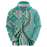 Aloha Vintage Palaka Floral Hawaiian Quilt Zip Hoodie Polu Motif - Polynesian Pride