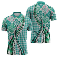 Aloha Vintage Palaka Floral Hawaiian Quilt Zipper Polo Shirt Polu Motif - Polynesian Pride