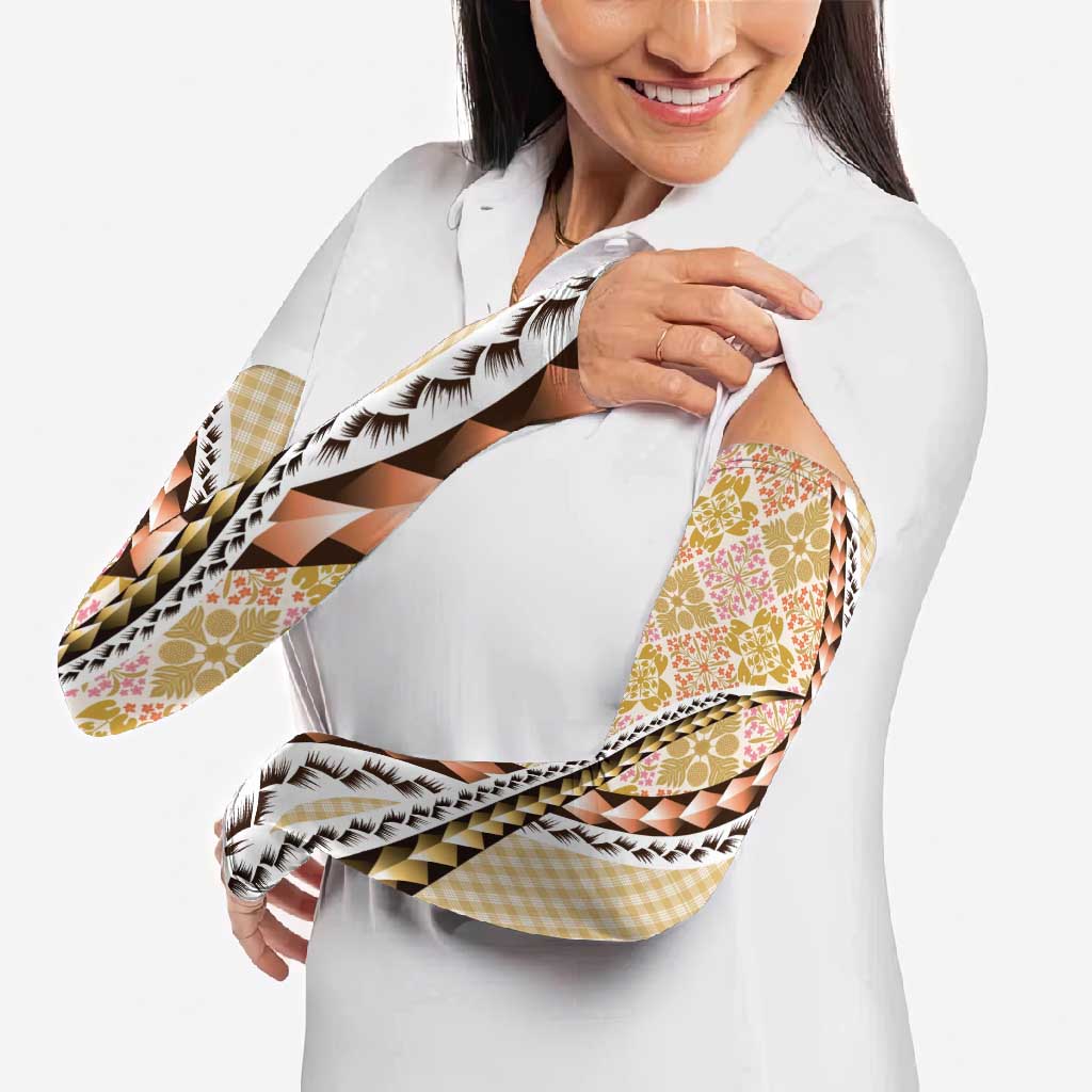Aloha Vintage Palaka Floral Hawaiian Quilt Arm Sleeves Melemele Motif - Polynesian Pride