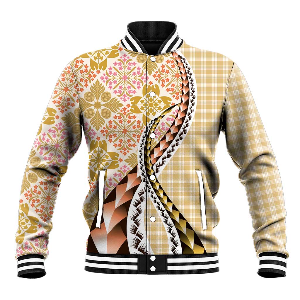 Aloha Vintage Palaka Floral Hawaiian Quilt Baseball Jacket Melemele Motif - Polynesian Pride