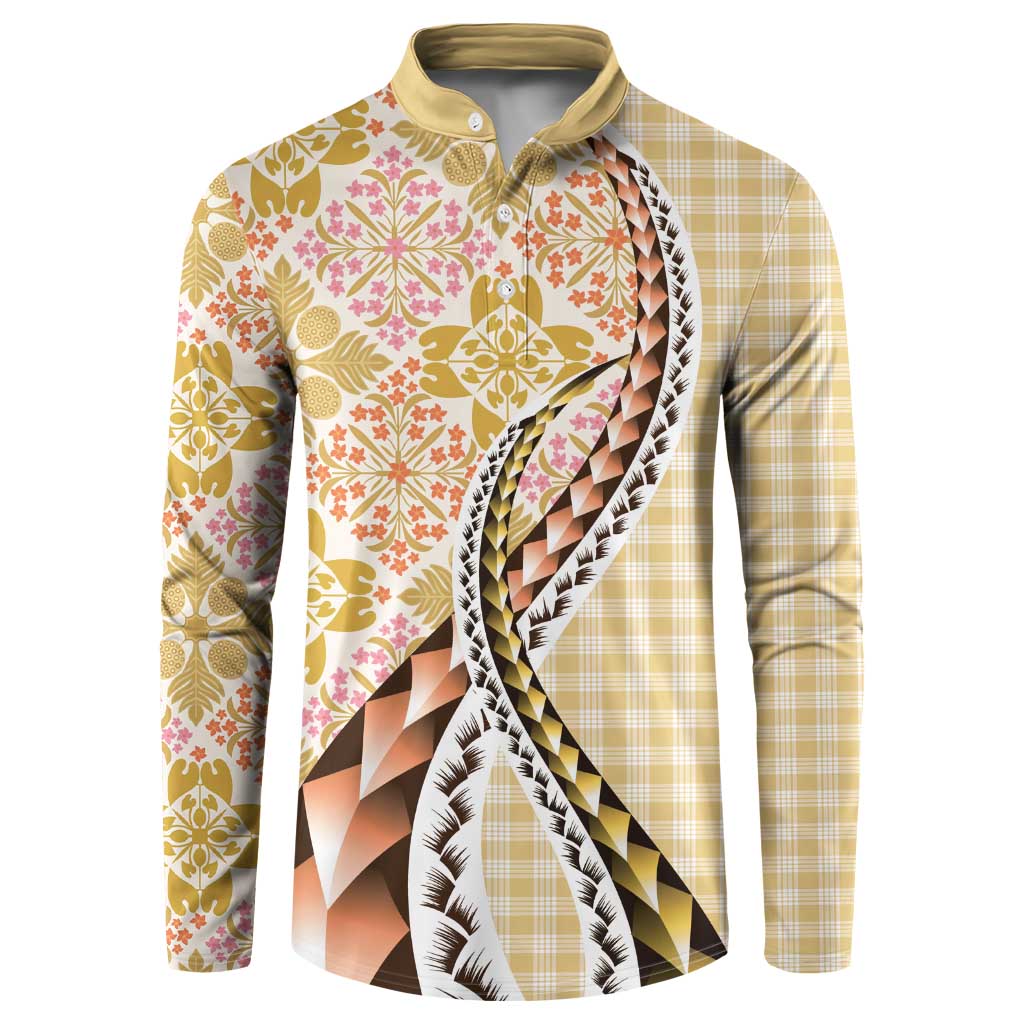 Aloha Vintage Palaka Floral Hawaiian Quilt Button Sweatshirt Melemele Motif - Polynesian Pride