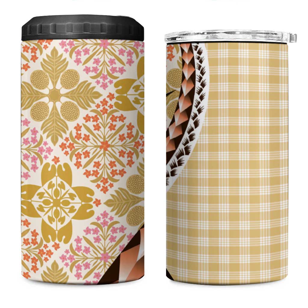 Aloha Vintage Palaka Floral Hawaiian Quilt 4 in 1 Can Cooler Tumbler Melemele Motif - Polynesian Pride
