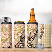 Aloha Vintage Palaka Floral Hawaiian Quilt 4 in 1 Can Cooler Tumbler Melemele Motif - Polynesian Pride
