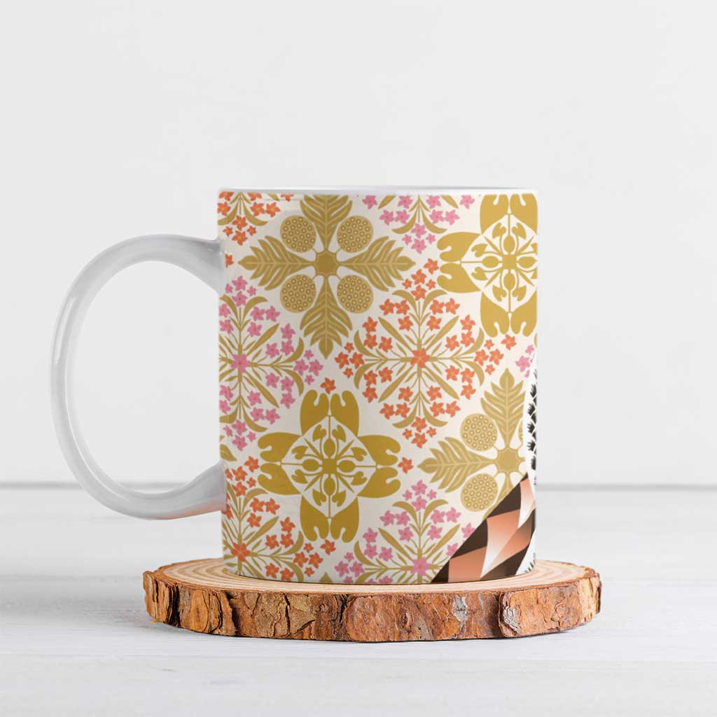 Aloha Vintage Palaka Floral Hawaiian Quilt Ceramic Mug Melemele Motif - Polynesian Pride