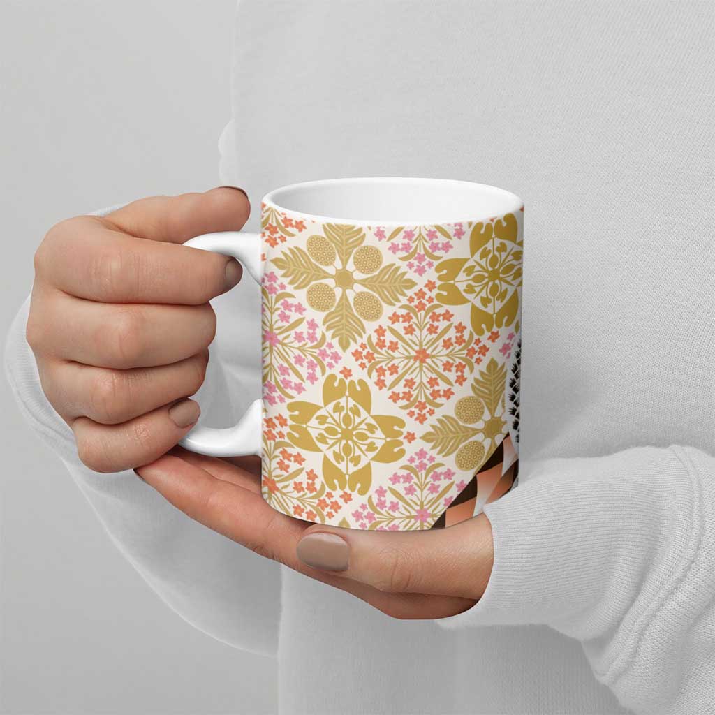 Aloha Vintage Palaka Floral Hawaiian Quilt Ceramic Mug Melemele Motif - Polynesian Pride