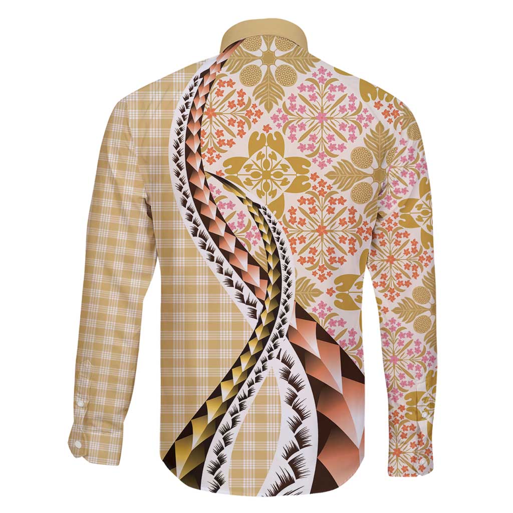 Aloha Vintage Palaka Floral Hawaiian Quilt Family Matching Long Sleeve Bodycon Dress and Hawaiian Shirt Melemele Motif - Polynesian Pride