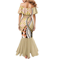 Aloha Vintage Palaka Floral Hawaiian Quilt Family Matching Mermaid Dress and Hawaiian Shirt Melemele Motif - Polynesian Pride