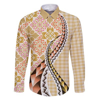 Aloha Vintage Palaka Floral Hawaiian Quilt Family Matching Off Shoulder Maxi Dress and Hawaiian Shirt Melemele Motif - Polynesian Pride