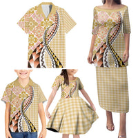 Aloha Vintage Palaka Floral Hawaiian Quilt Family Matching Puletasi and Hawaiian Shirt Melemele Motif - Polynesian Pride