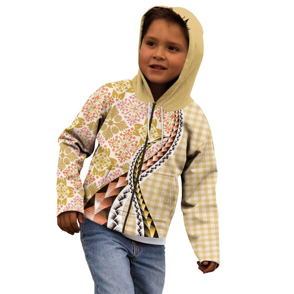 Aloha Vintage Palaka Floral Hawaiian Quilt Kid Hoodie Melemele Motif - Polynesian Pride
