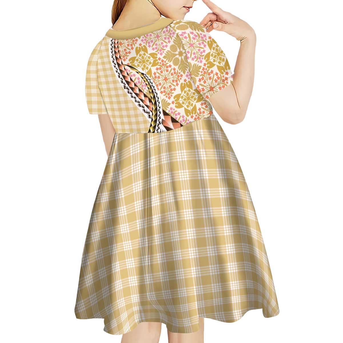 Aloha Vintage Palaka Floral Hawaiian Quilt Kid Short Sleeve Dress Melemele Motif - Polynesian Pride