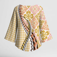 Aloha Vintage Palaka Floral Hawaiian Quilt Kimono Sleeve Blouse Melemele Motif - Polynesian Pride