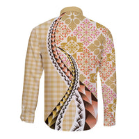 Aloha Vintage Palaka Floral Hawaiian Quilt Long Sleeve Button Shirt Melemele Motif - Polynesian Pride