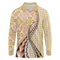 Aloha Vintage Palaka Floral Hawaiian Quilt Long Sleeve Polo Shirt Melemele Motif - Polynesian Pride