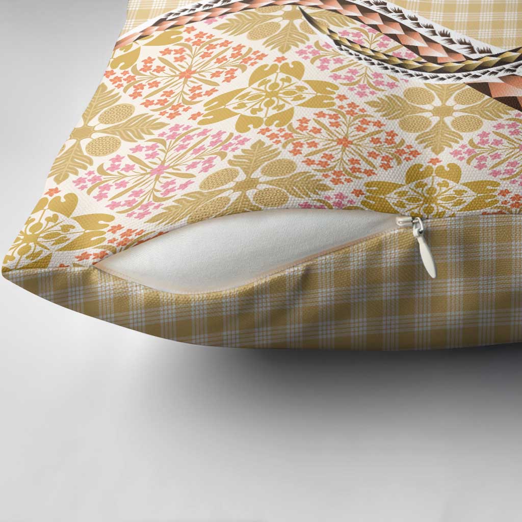 Aloha Vintage Palaka Floral Hawaiian Quilt Pillow Cover Melemele Motif - Polynesian Pride