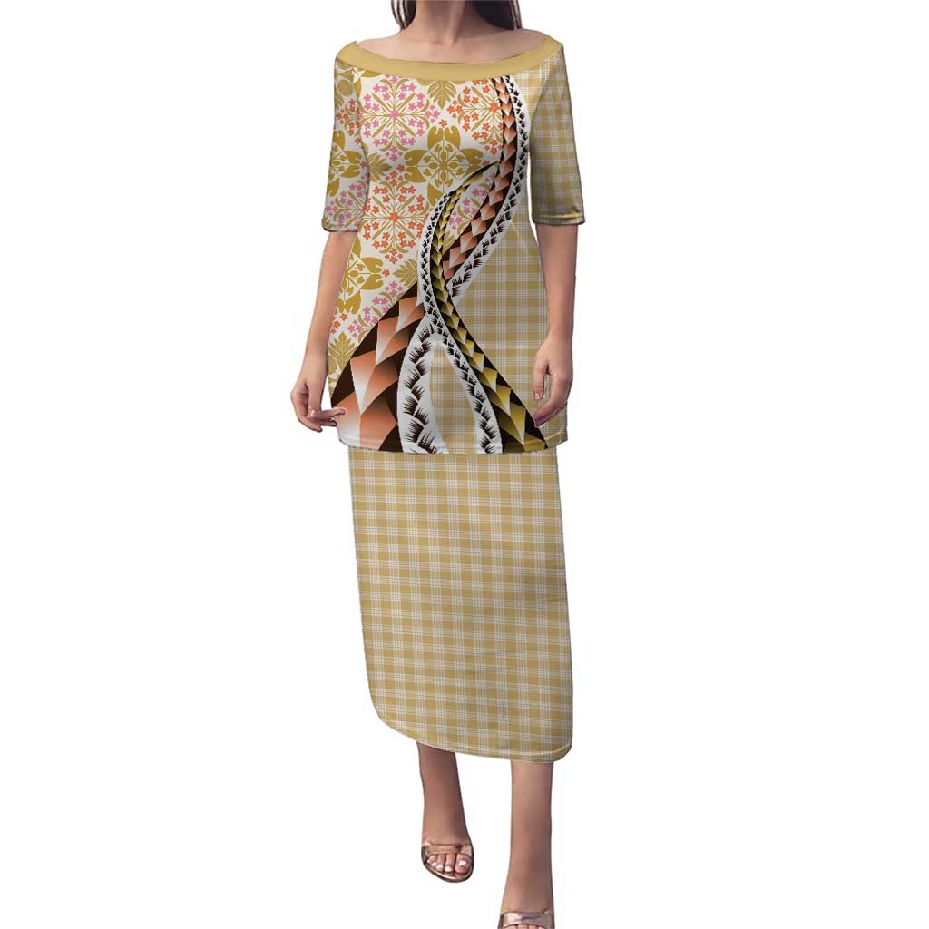 Aloha Vintage Palaka Floral Hawaiian Quilt Puletasi Melemele Motif - Polynesian Pride