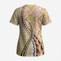 Aloha Vintage Palaka Floral Hawaiian Quilt Scrub Top Melemele Motif - Polynesian Pride