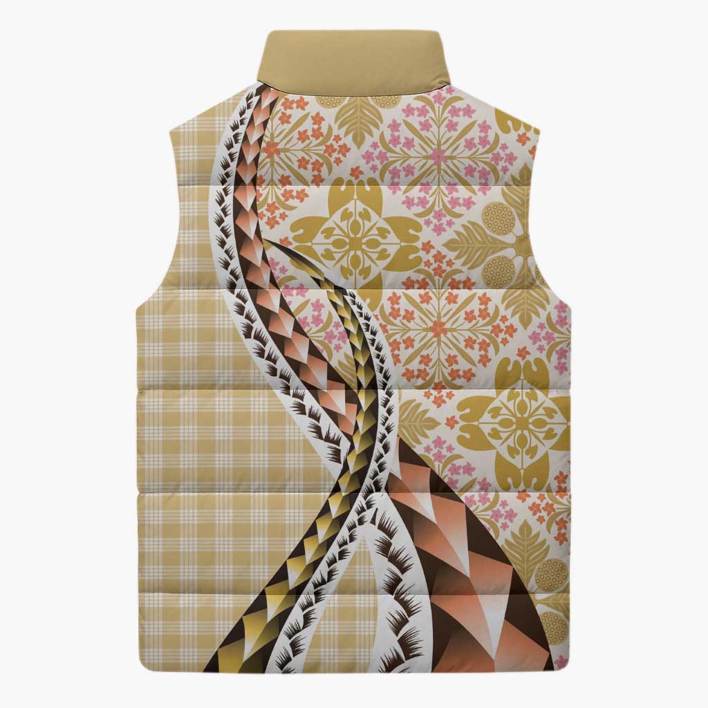 Aloha Vintage Palaka Floral Hawaiian Quilt Sleeveless Puffer Jacket Melemele Motif - Polynesian Pride