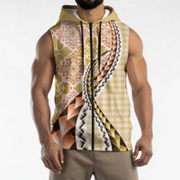 Aloha Vintage Palaka Floral Hawaiian Quilt Sleeveless Zip Hoodie Melemele Motif LT9