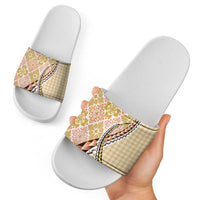 Aloha Vintage Palaka Floral Hawaiian Quilt Slide Sandals Melemele Motif - Polynesian Pride