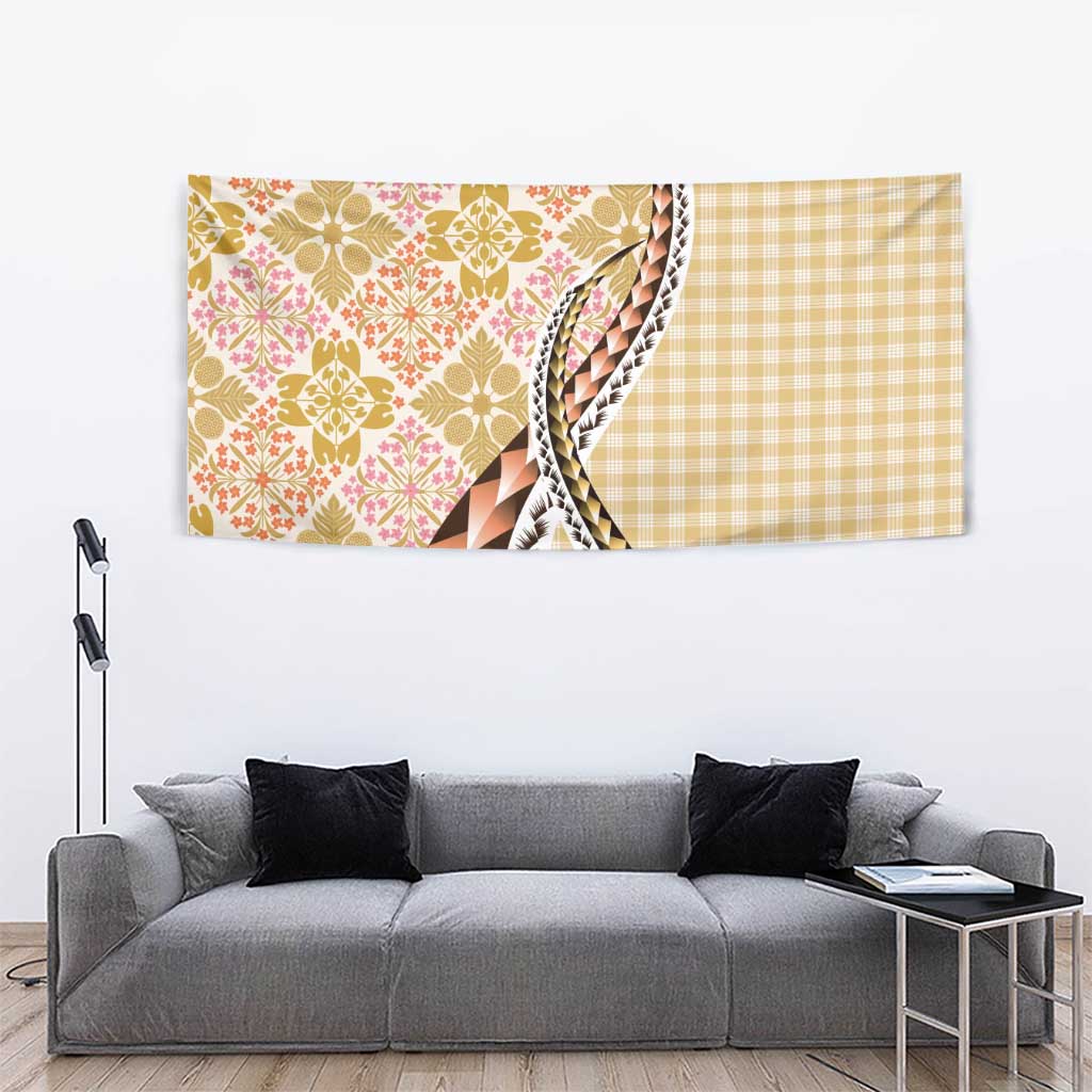 Aloha Vintage Palaka Floral Hawaiian Quilt Tapestry Melemele Motif - Polynesian Pride