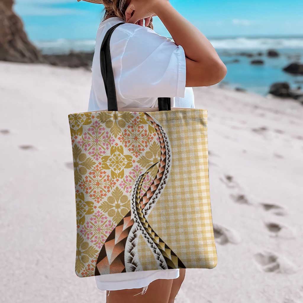 Aloha Vintage Palaka Floral Hawaiian Quilt Tote Bag Melemele Motif - Polynesian Pride