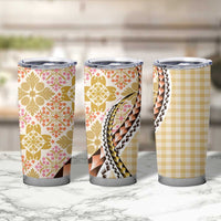 Aloha Vintage Palaka Floral Hawaiian Quilt Tumbler Cup Melemele Motif - Polynesian Pride