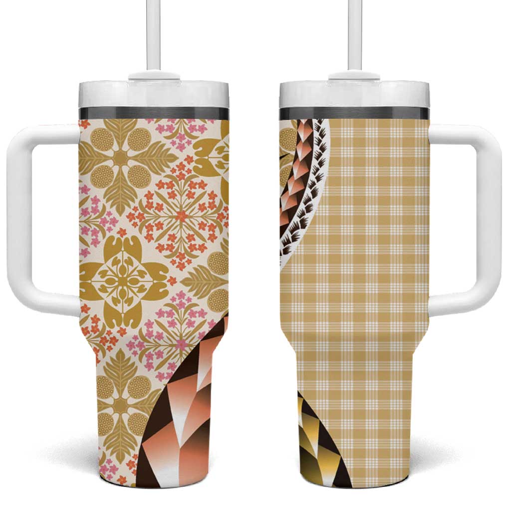Aloha Vintage Palaka Floral Hawaiian Quilt Tumbler With Handle Melemele Motif - Polynesian Pride
