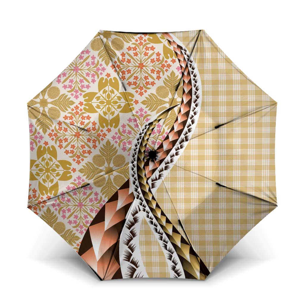Aloha Vintage Palaka Floral Hawaiian Quilt Umbrella Melemele Motif - Polynesian Pride