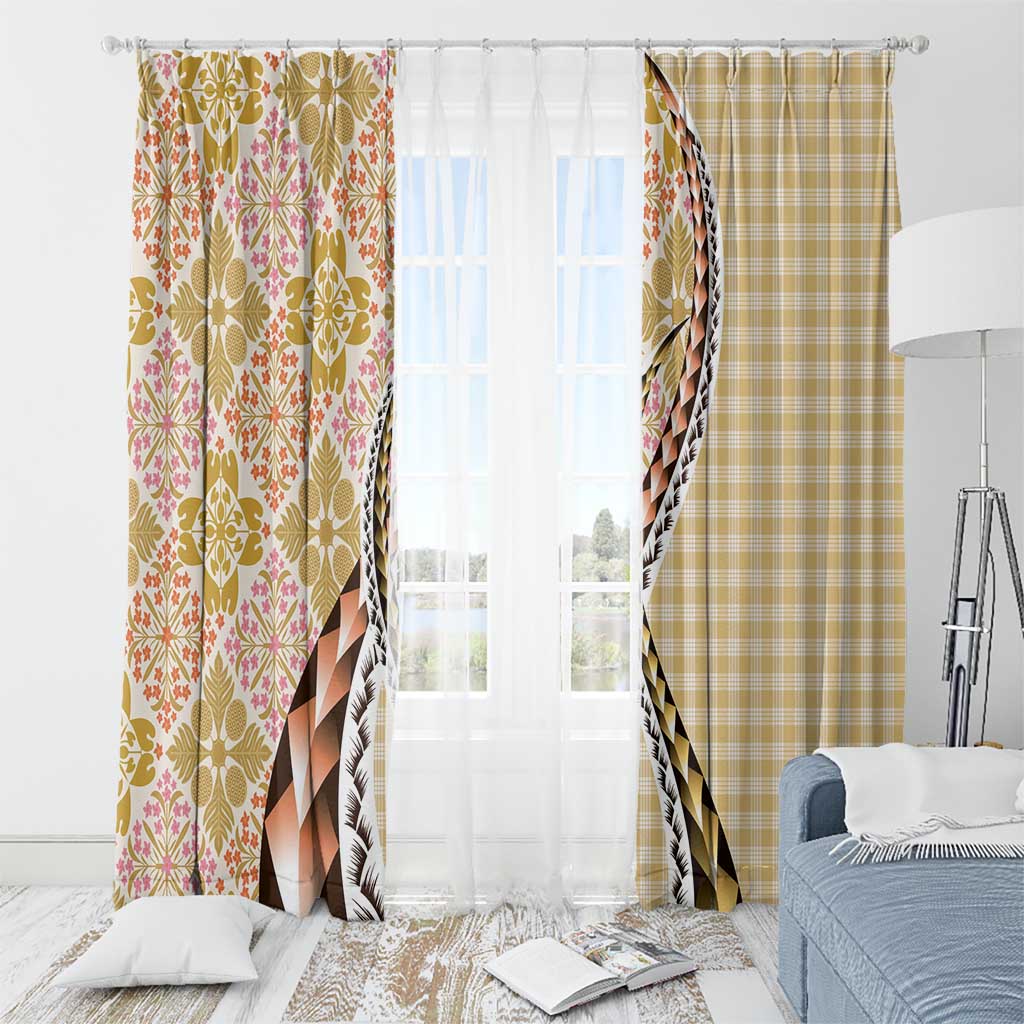 Aloha Vintage Palaka Floral Hawaiian Quilt Window Curtain Melemele Motif - Polynesian Pride