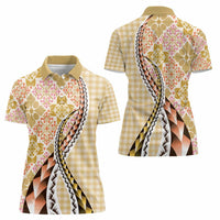 Aloha Vintage Palaka Floral Hawaiian Quilt Women Polo Shirt Melemele Motif - Polynesian Pride